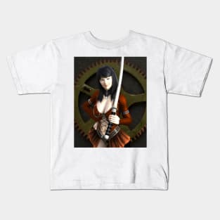 ancient warrior  woman in red with katana sword Kids T-Shirt